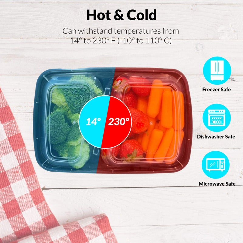 Reli. Meal Prep Containers, 30 oz. (50 Pack) - Black 2 Compartment Food Container with Lid, Microwavable Food Storage | Black Reusable Bento Box/Lunch Box for Meal Prep (30 oz) - Image 4
